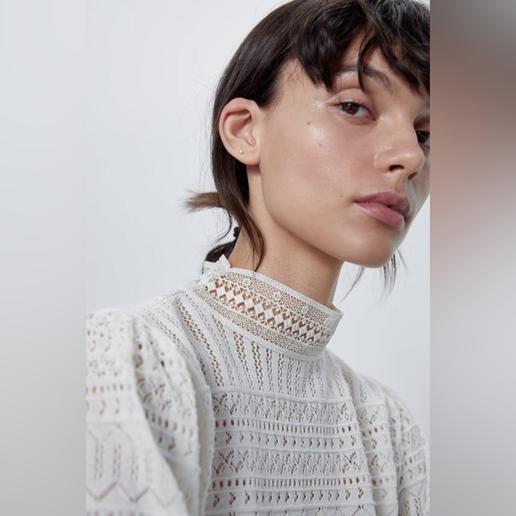 Zara Tops Zara Mockneck White Lace Top Poshmark
